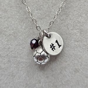 Sterling Silver 925 Dainty Soccer Player #1 Crystal Detail Pendant Necklace